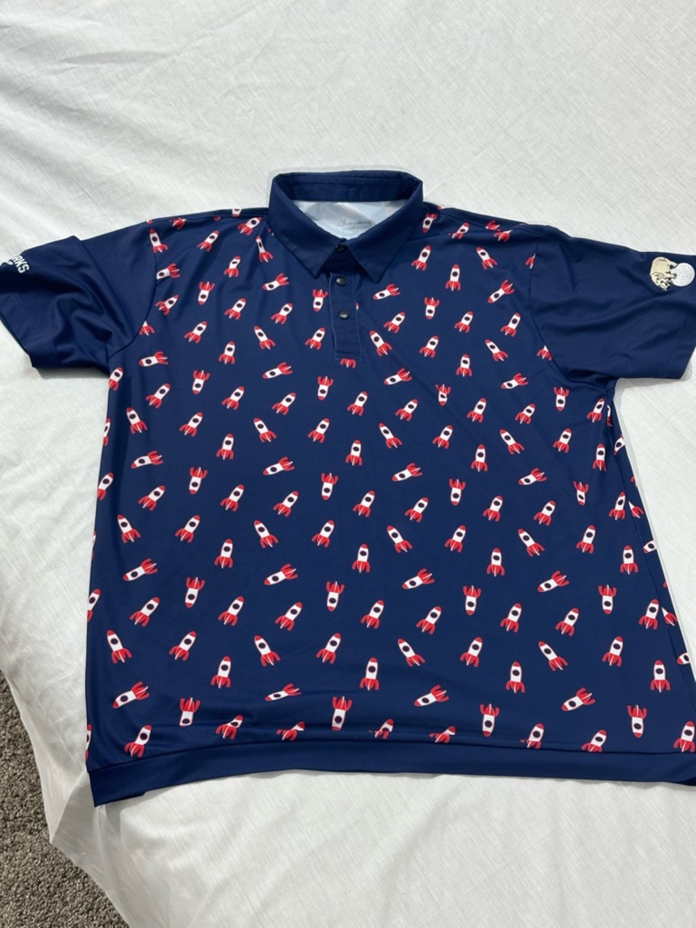 Chippopotamus Golf Navy Rocket-Print Polo Shirt with Red Accent